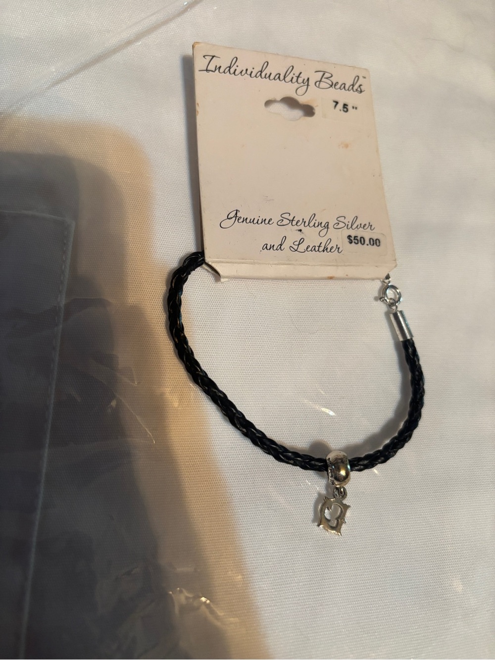 Leather and Silver ‘D’ Initial Bracelet NWT